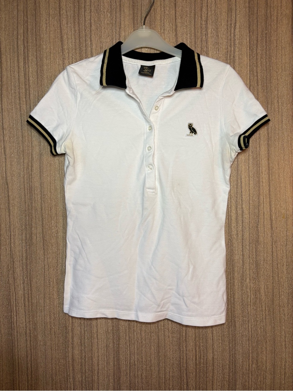 OVO Women White Polo Shirt with Black Trim Size Medium